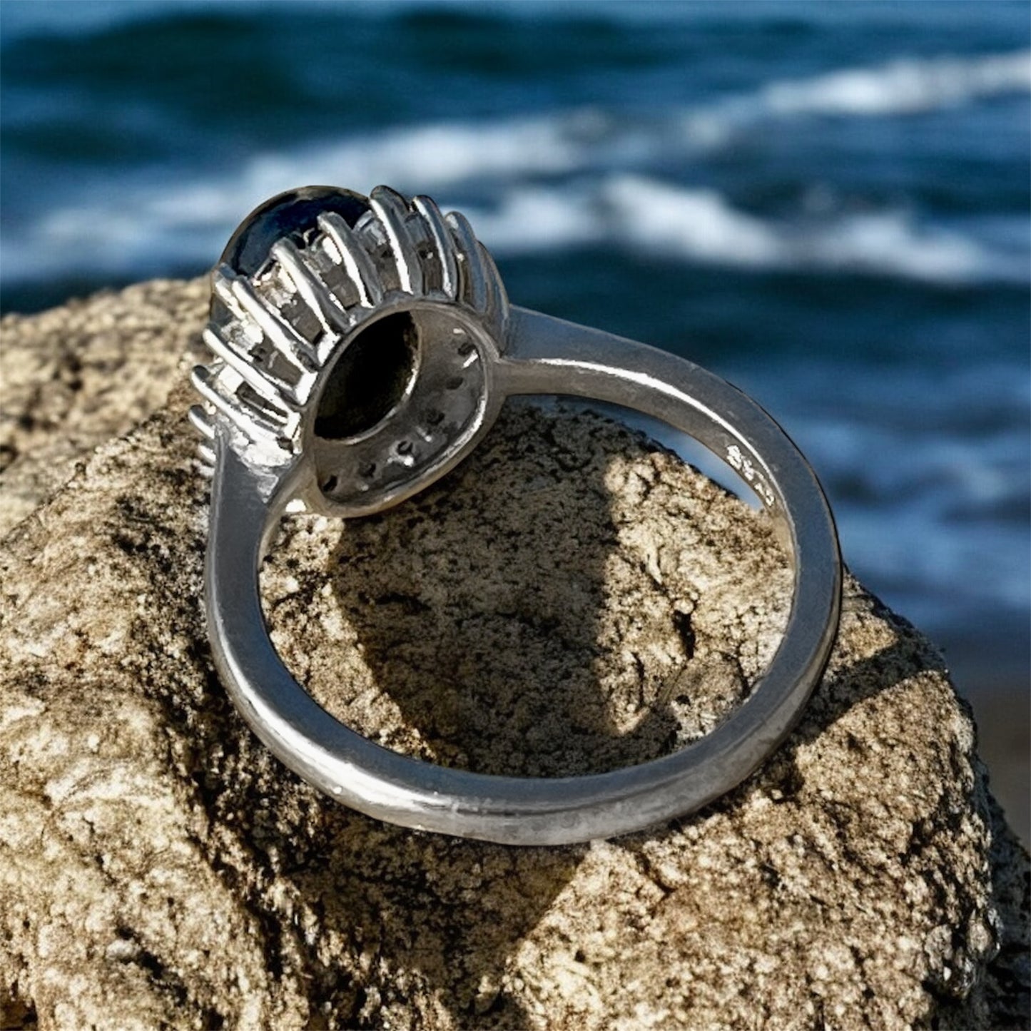 ياقوت ازرق اصلي خاتم فضة ايطالي