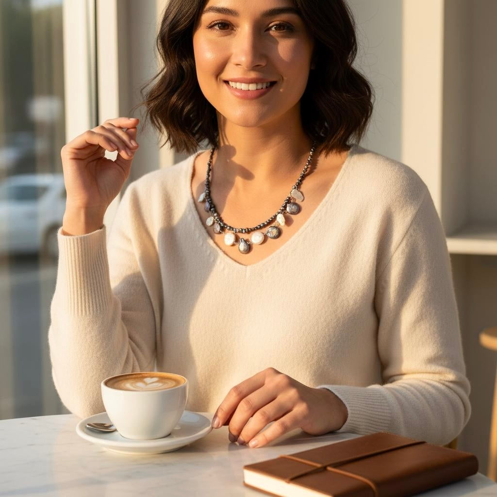 Moonlight Tide | Natural Black & White Baroque Pearl Silver Necklace