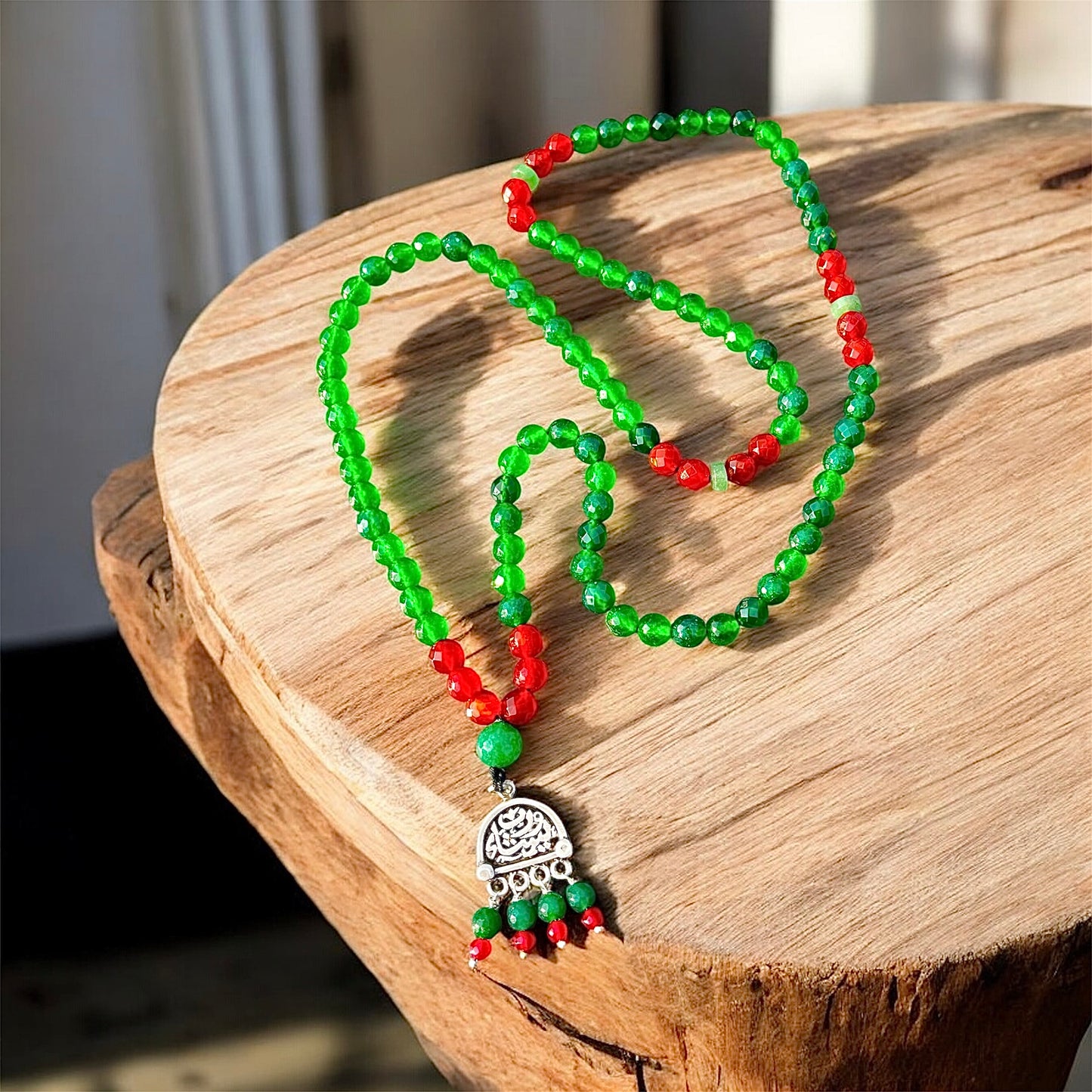 عقد وسبحة 100حبة عقيق اصلي وفضة