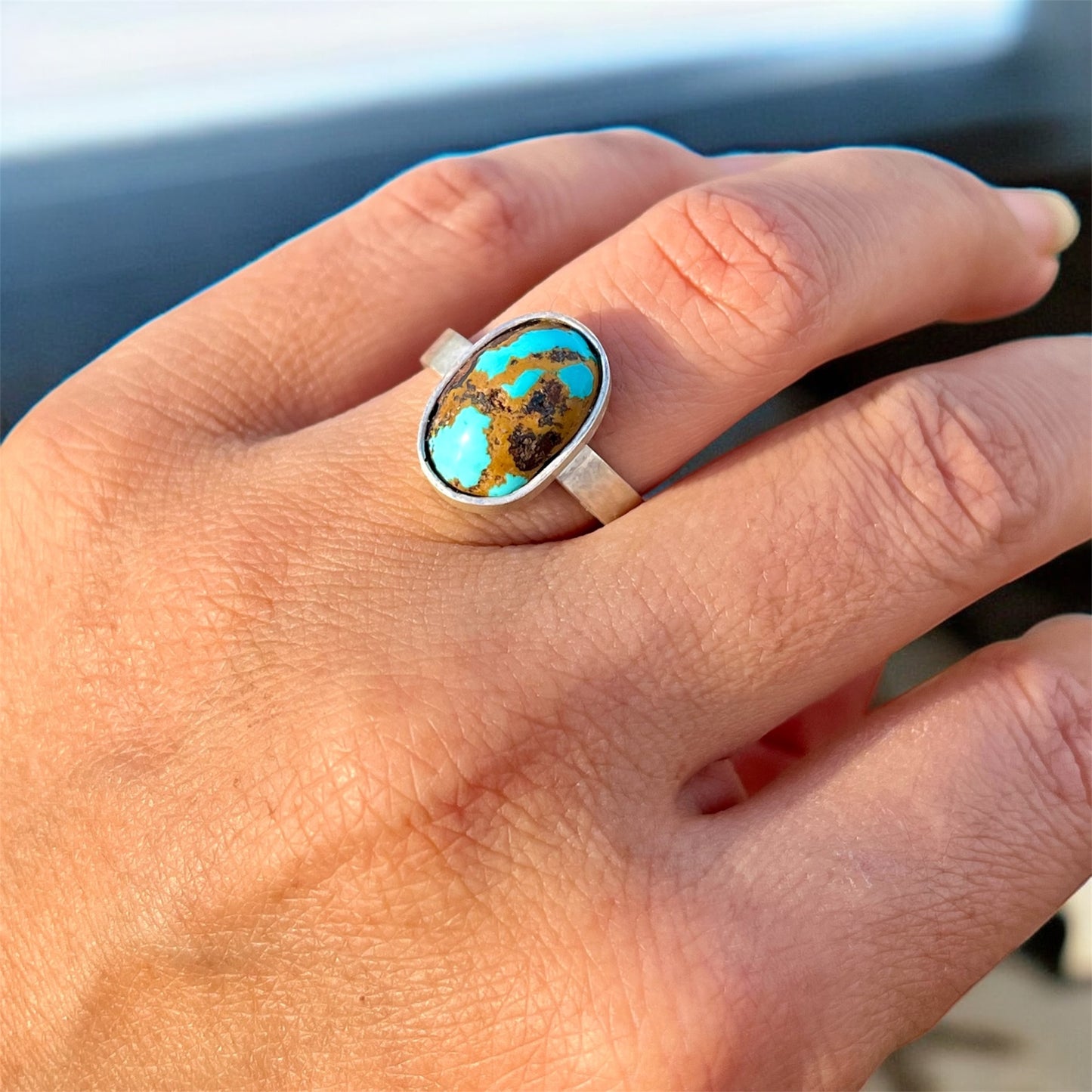 فيروز سيناوي معرق دهب خاتم فضة