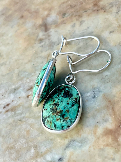 حلق فضة بحجر فيروز افريقي أصلي