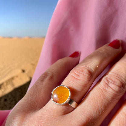 خاتم فضة بحجر كهرمان اصلي