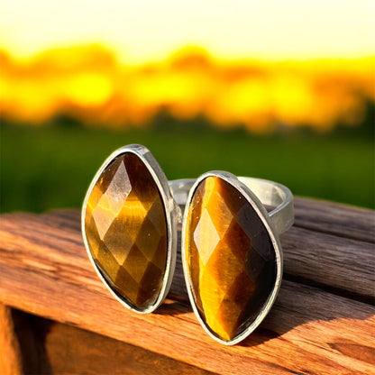 خاتم فضة بأحجار عين نمر اصلي