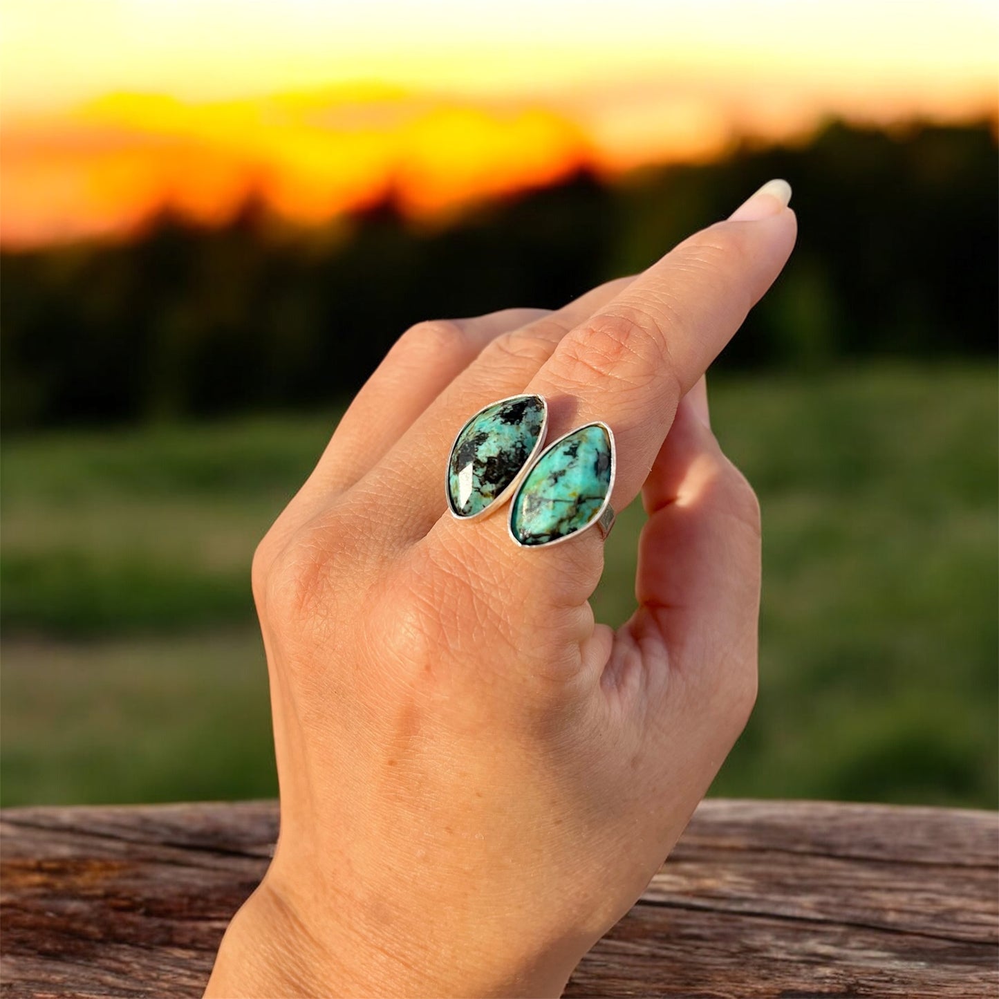 خاتم فضة بأحجار فيروز افريقي