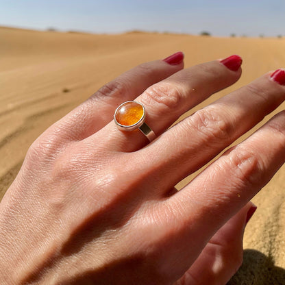 خاتم فضة بحجر كهرمان اصلي