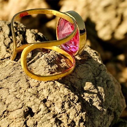 جوهرة توباز خاتم فضة مطلي دهب