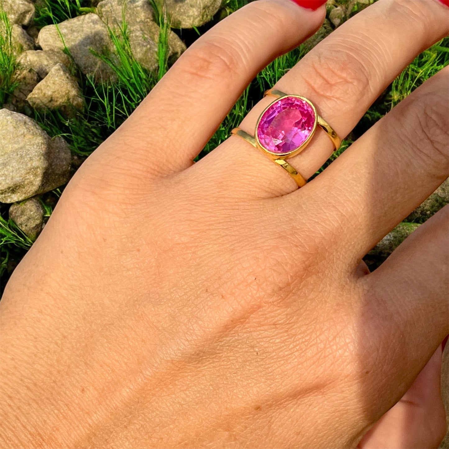 جوهرة توباز خاتم فضة مطلي دهب