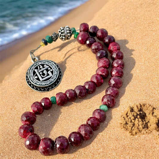 سبحة ياقوت وزمرد وزفير وفضة اصلي