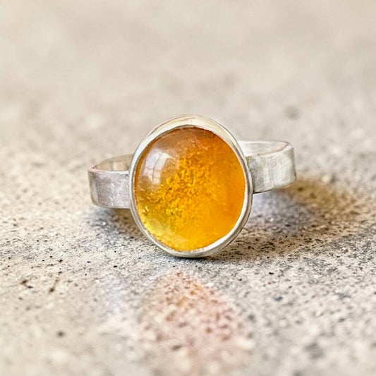 خاتم فضة بحجر كهرمان اصلي