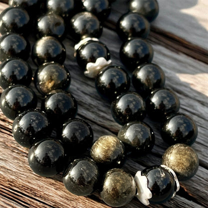 سبحة جولدن اوبسيديان وفضة