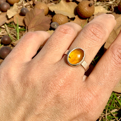 خاتم فضة بحجر كهرمان اصلي