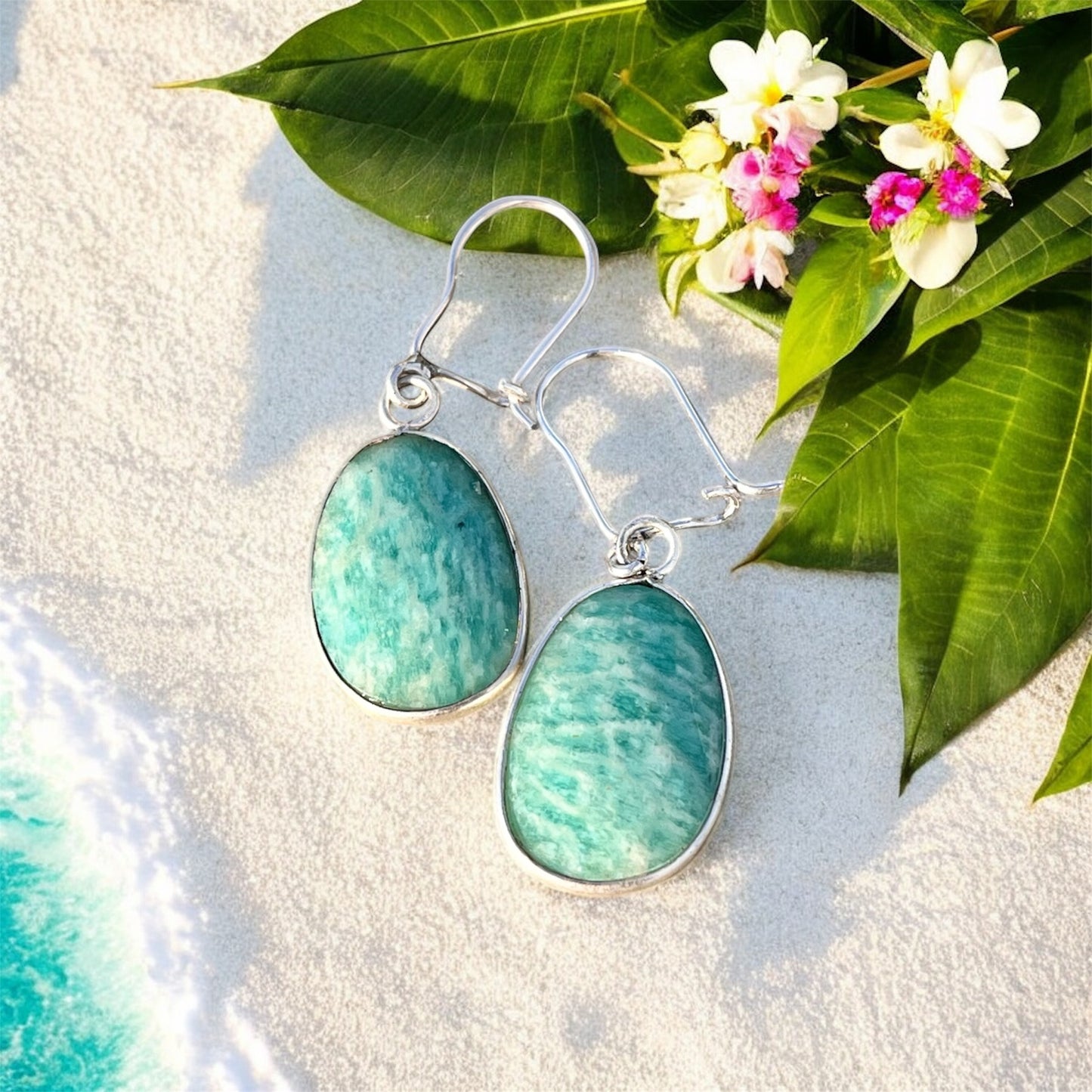 حلق فضة بحجر امازونايت اصلي