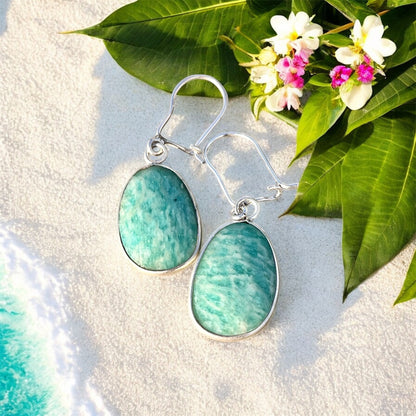 حلق فضة بحجر امازونايت اصلي