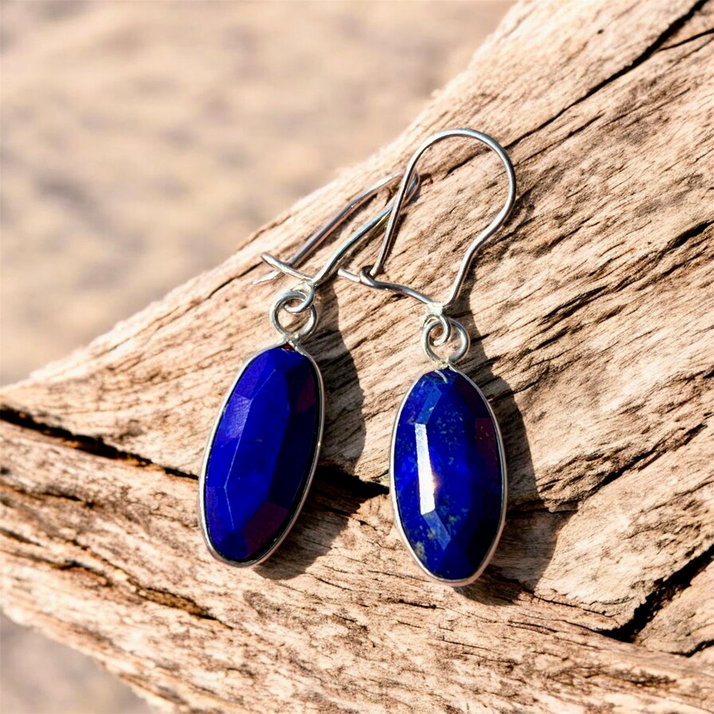 حلق فضة حجر لابيس لازورد اصلي