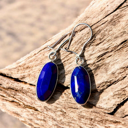 حلق فضة حجر لابيس لازورد اصلي