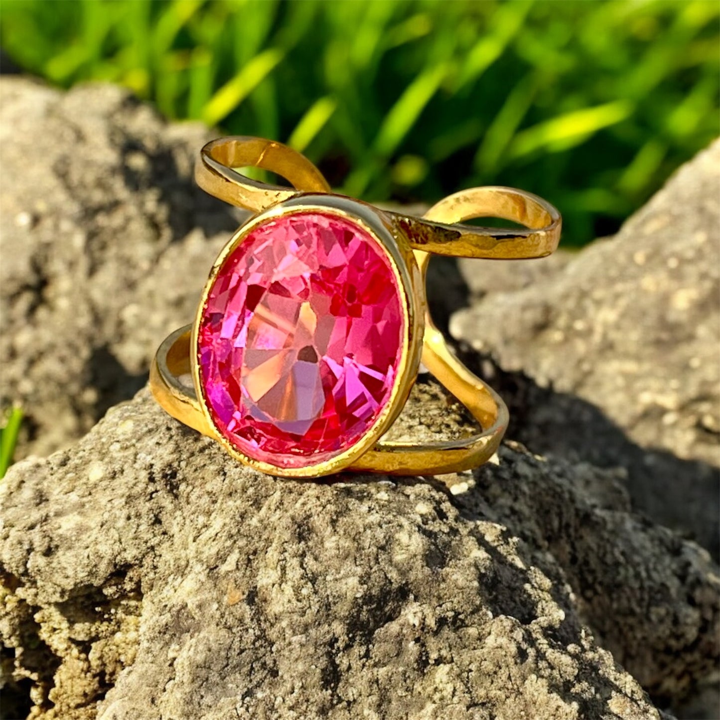 جوهرة توباز خاتم فضة مطلي دهب