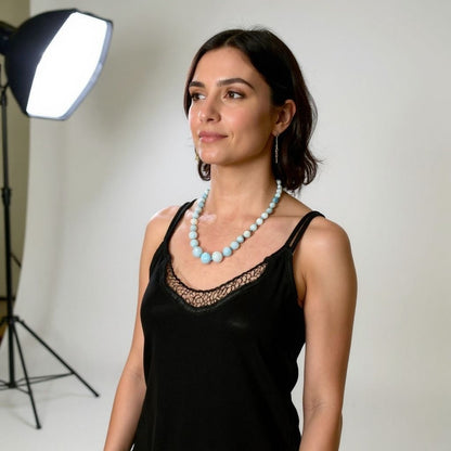 عقد اكوامارين طبيعي وفضة