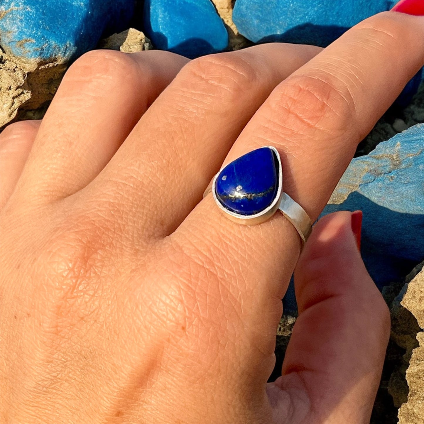خاتم فضة حجر لابيس لازورد اصلي