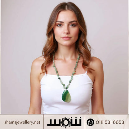عقد عقيق أخضر وفضة