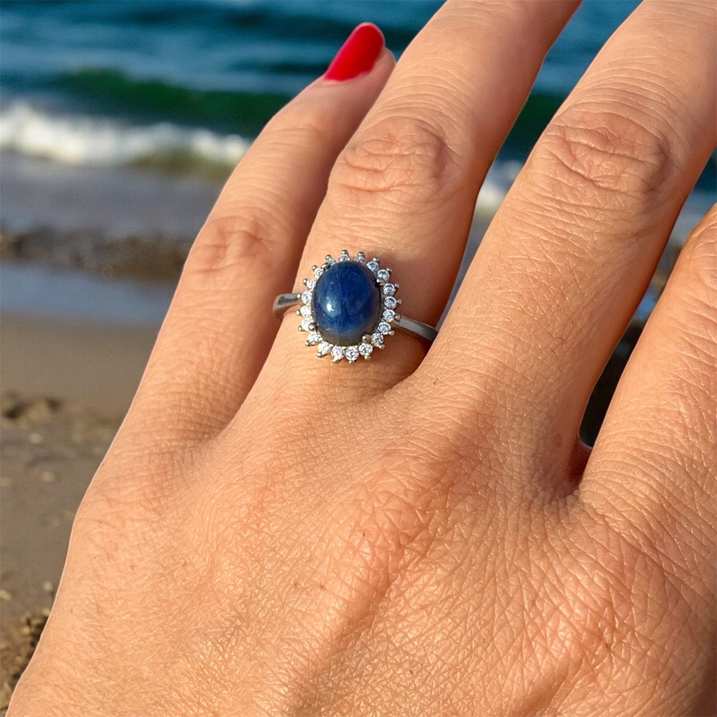 ياقوت ازرق اصلي خاتم فضة ايطالي