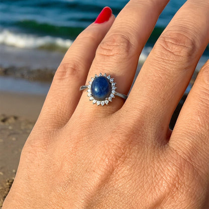 ياقوت ازرق اصلي خاتم فضة ايطالي