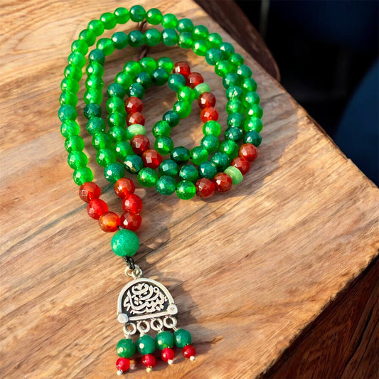 عقد وسبحة 100حبة عقيق اصلي وفضة