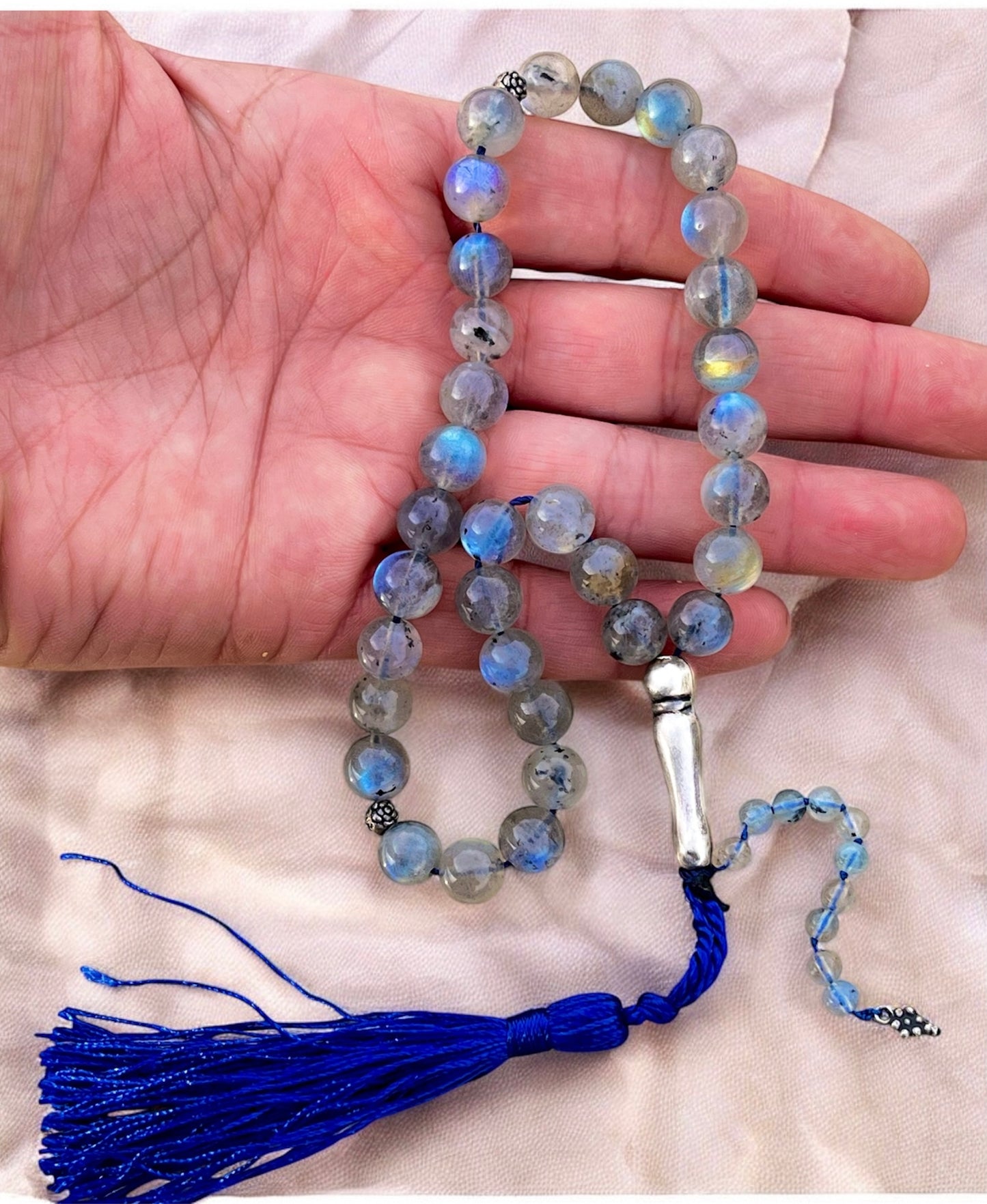 سبحة حجر الطاووس الاصلي وفضة