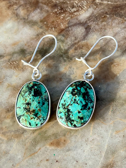 حلق فضة بحجر فيروز افريقي أصلي