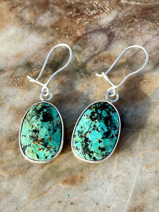 حلق فضة بحجر فيروز افريقي أصلي