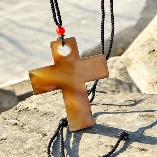 عقد صليب عقيق طبيعي للجنسين