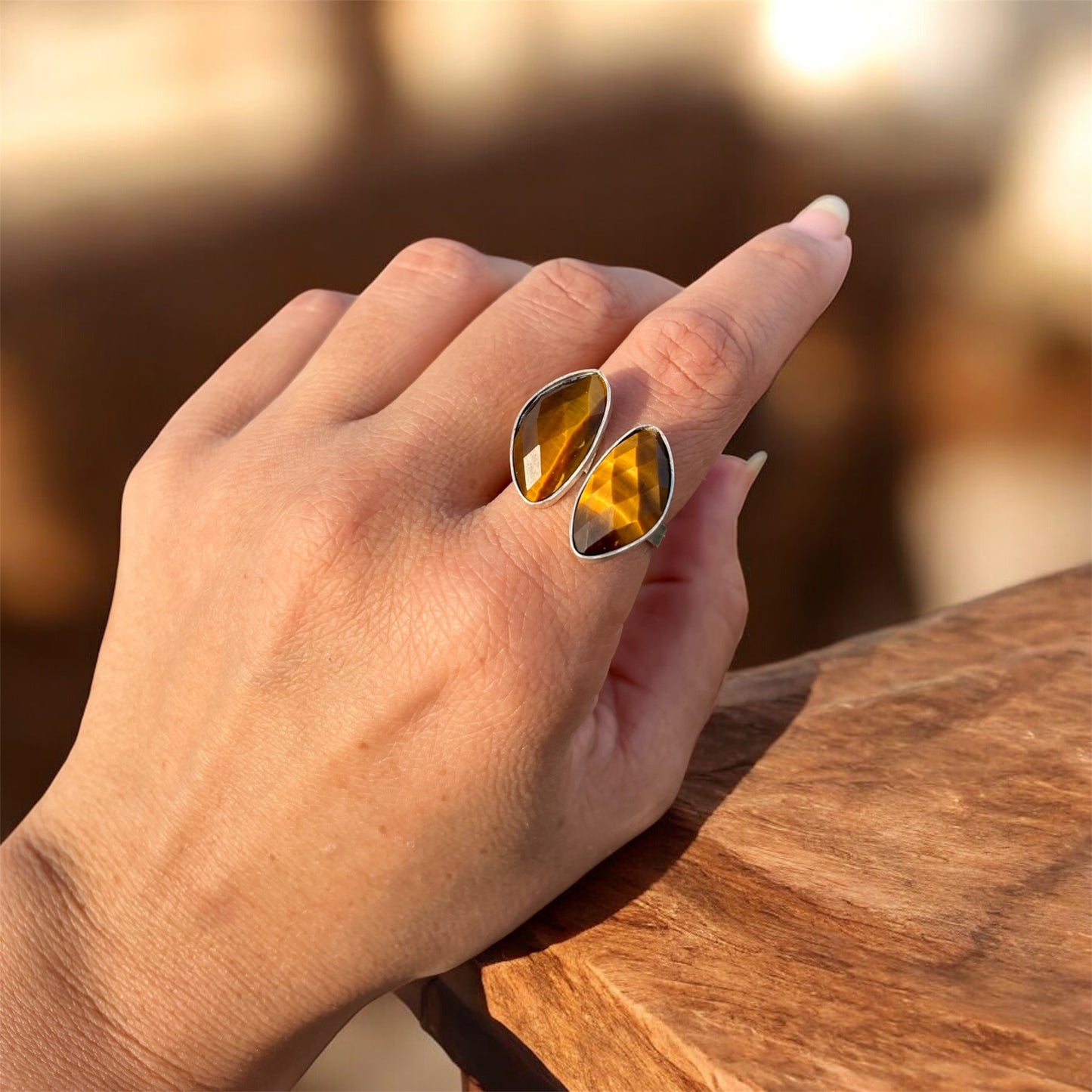 خاتم فضة بأحجار عين نمر اصلي