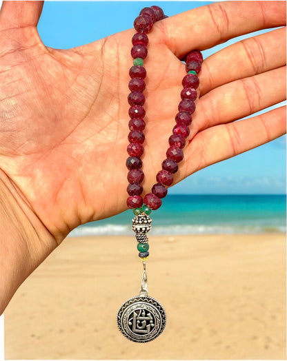 سبحة ياقوت وزمرد وزفير وفضة اصلي