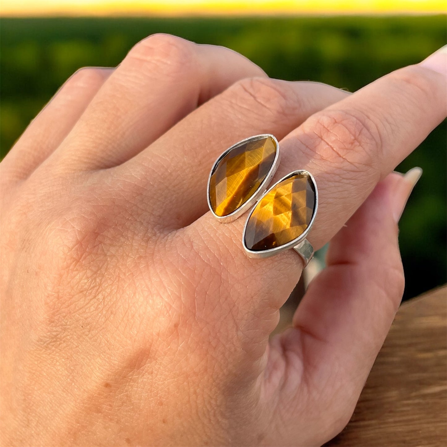 خاتم فضة بأحجار عين نمر اصلي