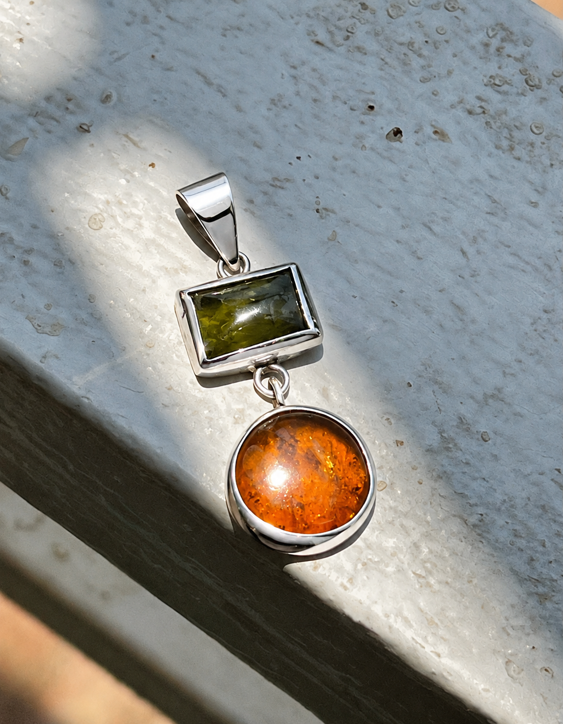 Forest Flame | Russian Amber & Peridot Silver Pendant