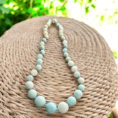 عقد اكوامارين طبيعي وفضة