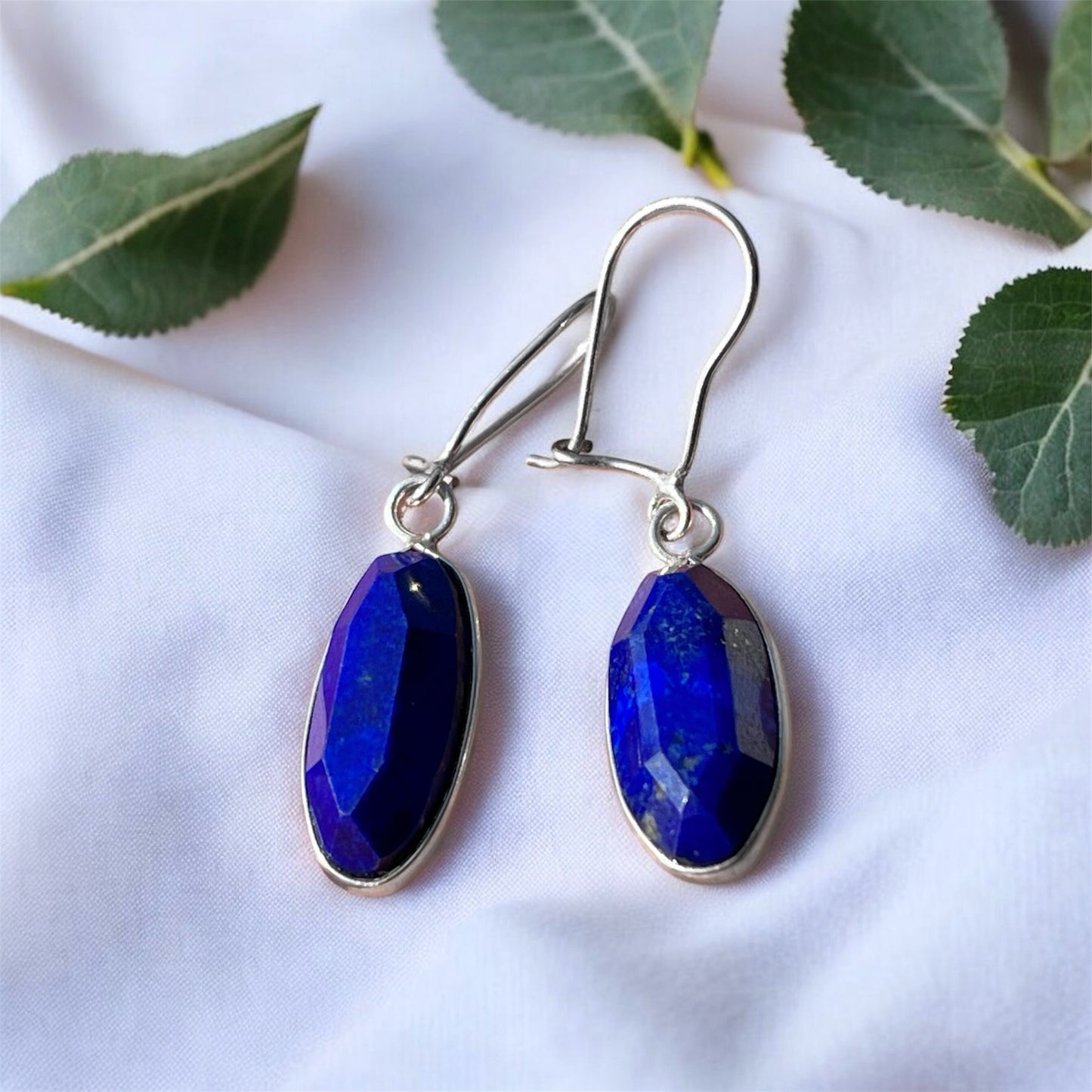 حلق فضة حجر لابيس لازورد اصلي