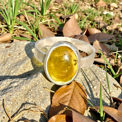 خاتم فضة بحجر كهرمان اصلي