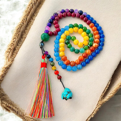 سبحة وعقد شاكرات الطاقة عقيق وفيروز وفضة