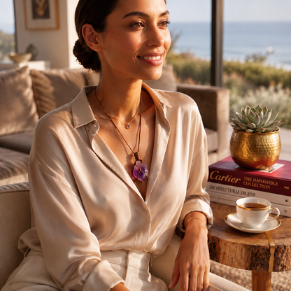 Violet Edge | Natural Amethyst Leather Necklace