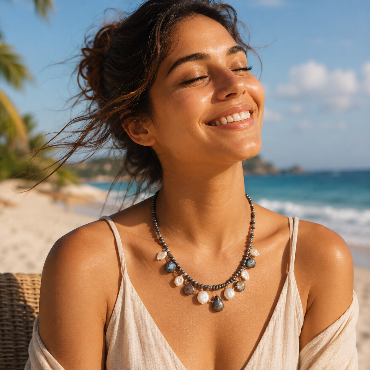 Moonlight Tide | Natural Black & White Baroque Pearl Silver Necklace