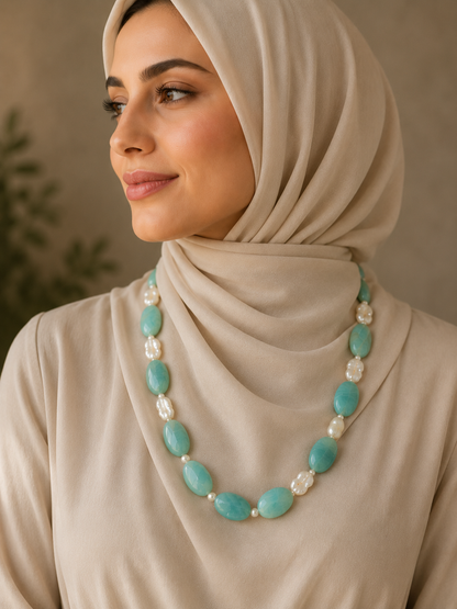 Sea Whisper | Natural Amazonite, Pearl & Silver Necklace