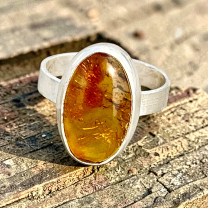 خاتم فضة بحجر كهرمان اصلي