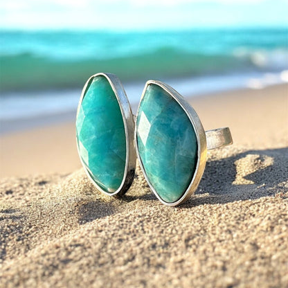 خاتم فضة بأحجار امازونايت