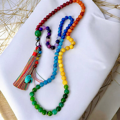 سبحة وعقد شاكرات الطاقة عقيق وفيروز وفضة