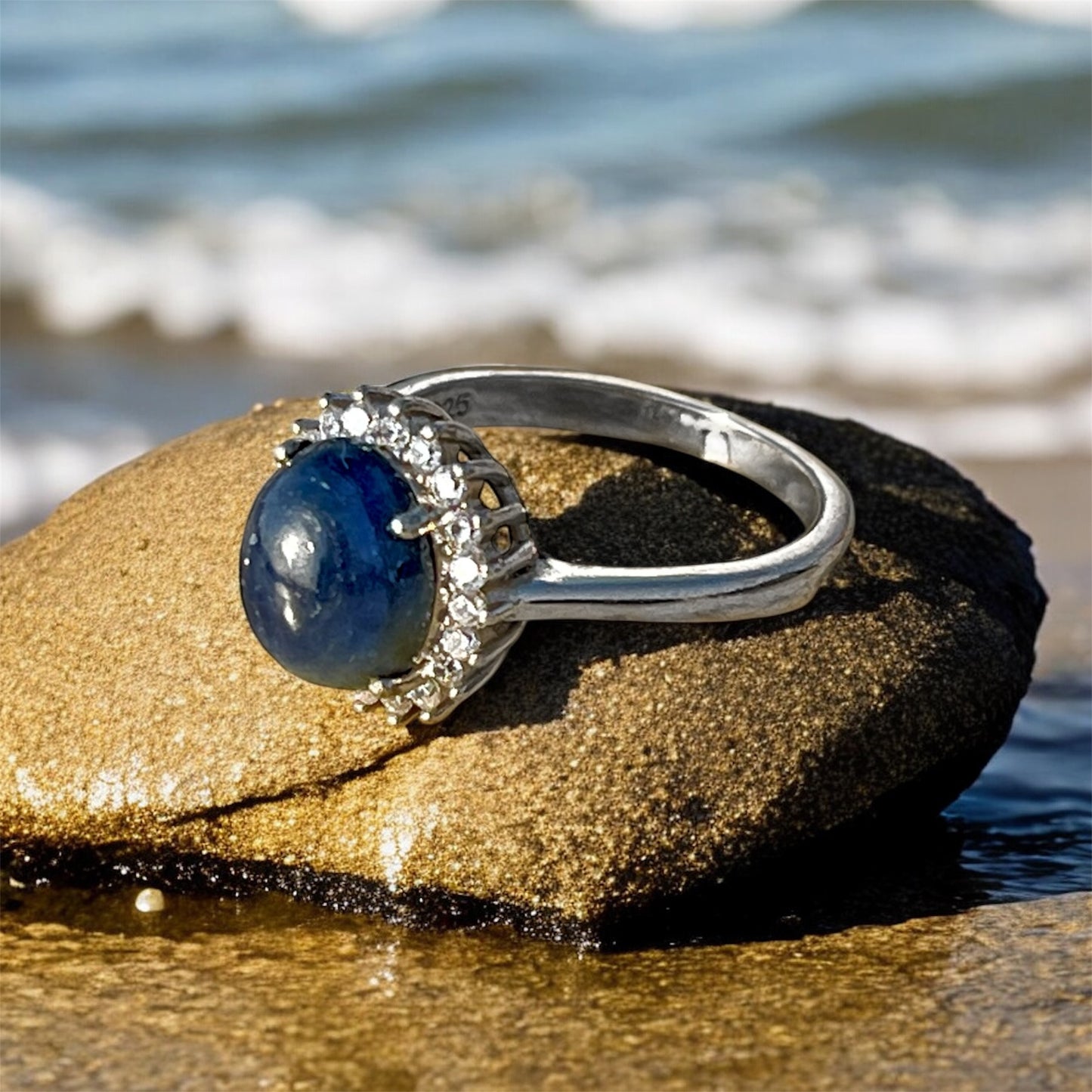 ياقوت ازرق اصلي خاتم فضة ايطالي