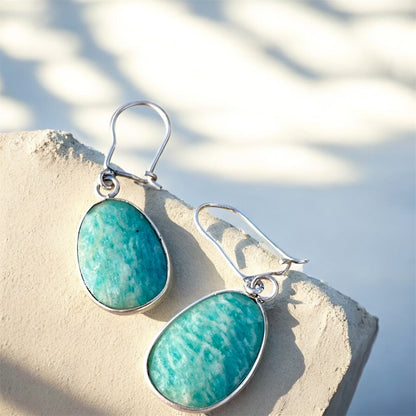 حلق فضة بحجر امازونايت اصلي