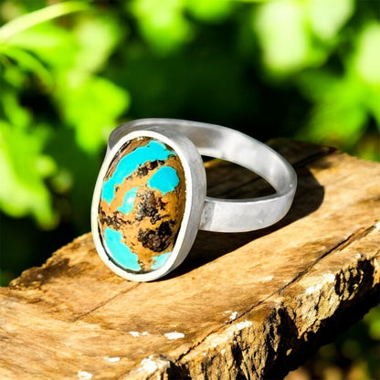 فيروز سيناوي معرق دهب خاتم فضة