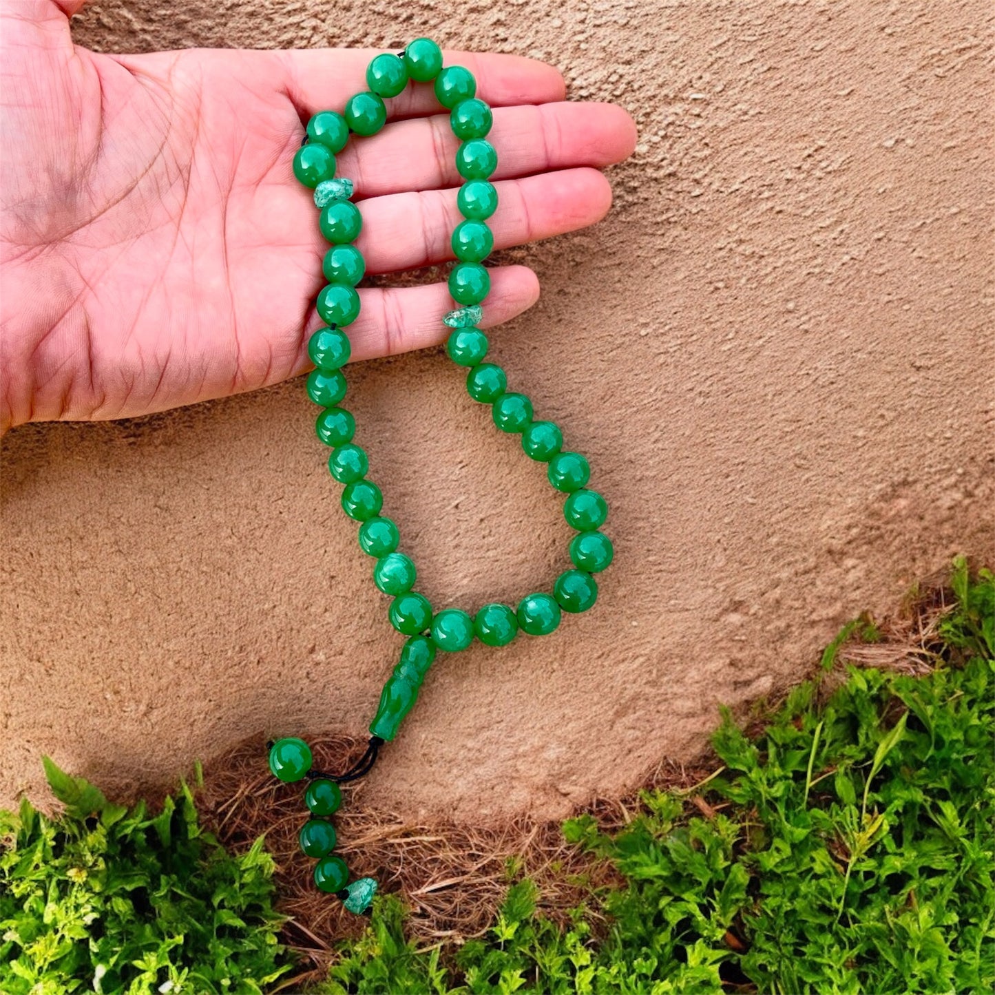 سبحة عقيق اخضر اصلي