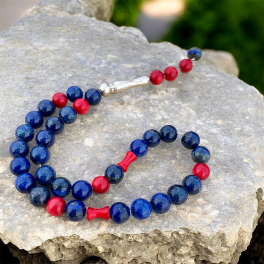 سبحة لابيس لازورد ومرجان وفضة