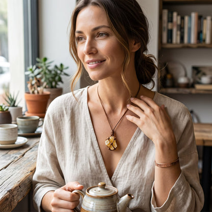 Solar Charm | Genuine Raw Citrine Leather Necklace